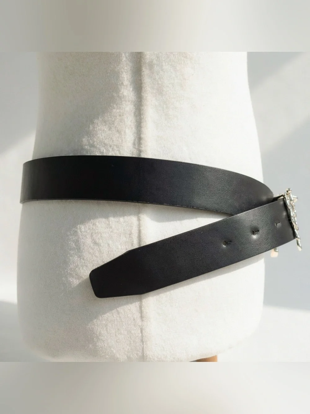 Black faux leather belt with silver dripping metal detail , metal removable